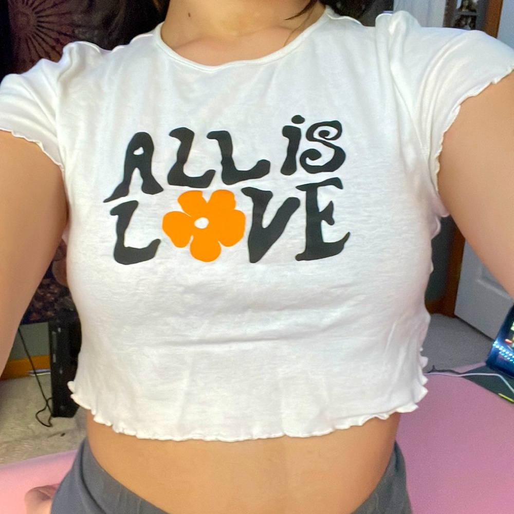 DIVISION H&M “All is Love” Crop Top - Orange, Black, White